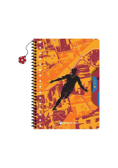 Keskin 16,5 X 22,5 Kareli Karton Kapak Charmlı Futbol Defter - Turuncu Çok Renkli