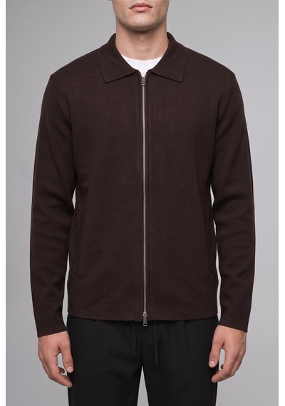 Defacto Standart Fit Polo Yaka Basic Fermuarlı Triko Hırka D3592ax26aubn339 Kahve-bn339
