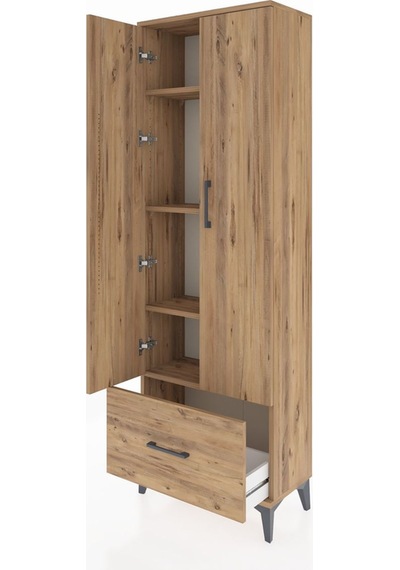 Arges Dolap 4 Raflı Tek Çekmeceli 2 Kapaklı 60x30x182 Çam-çam Çam