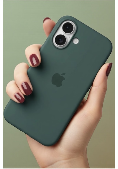 Iphone 16 Uyumlu Kılıf Logolu Lansman Soft Yumuşak Içi Kadife Silikon Kapak Yeşil