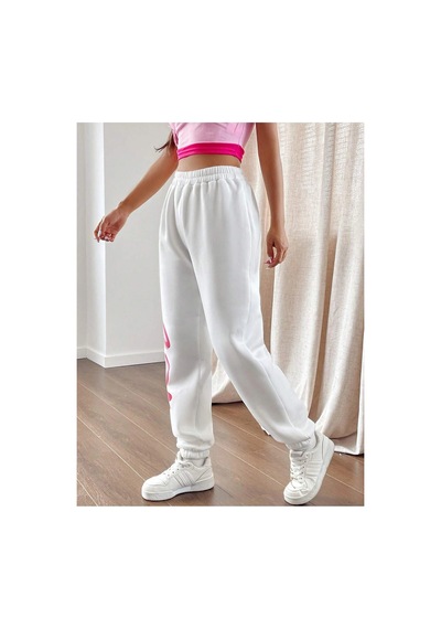 Tarzsokak Qutie Letter Graphic Elastic Waist 4 Mevsim Eşofman Beyaz