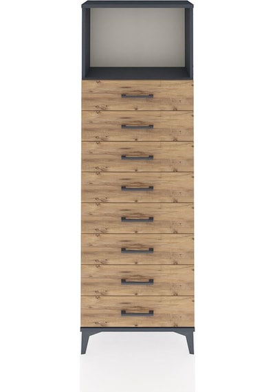 Arges Dolap Tek Raflı 8 Çekmeceli 60x30x182 Antrasit-çam Antrasit