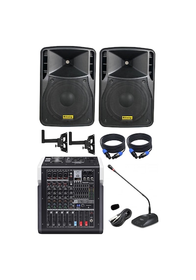 Okul & Konferans Salonu Ses Sistemi 8 Kabin Hoparlör,6 Kanal Bluetooth Usb Amfili Mikser Seti