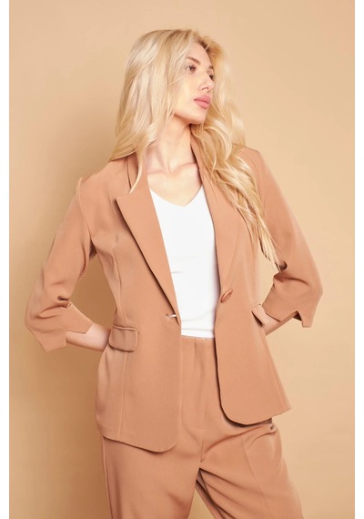 Yakalı Tek Düğmeli Kapri Kollu Kolu Yırtmaçlı Hafif Likralı Kumaş Blazer Ofis Ceket-camel CAMEL Yakalı Tek Düğmeli Kapri Kollu Kolu Yırtmaçlı Hafif Likralı Kumaş Blazer Ofis Ceket-camel CAMEL