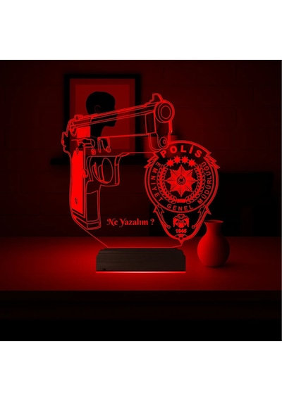 Luvivia Polise Hediye Polis Logo Kişiye Özel 3d Lamba - Masa Gece Lambası V2 Şeffaf
