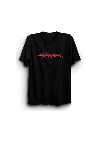 Unisex Siyah Cyberpunk 2077 Baskılı Tshirt SIYAH