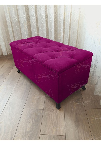 Lüks Sandıklı Kapitoneli Ayakucu Puf Bench 110 Cm Siyah Ayak Siyah