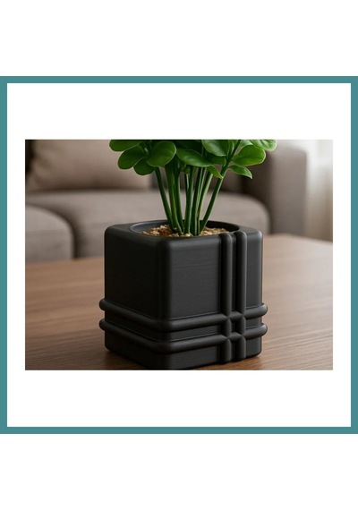 Trendexa 3d Baskı Square Planter - Izgara Desenli Küp Saksı-siyah Mac Standart
