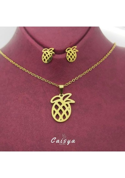 Ananas Çelik Kolye Küpe Set Gümüş