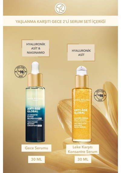 Yves Rocher Yaşlanma Karşıtı Gece 2'li Serum Seti - Gece Serumu 30 Ml & Konsantre Micro Serum 30 Ml