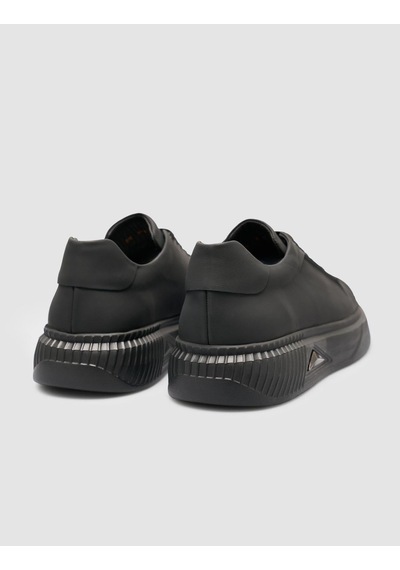 %100 Nubuk Deri Siyah Erkek Sneaker Siyah