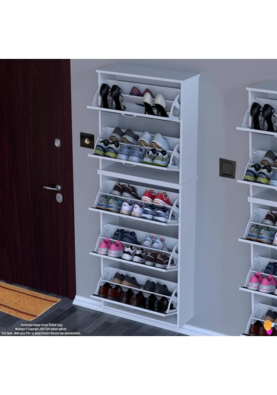 Modilayn Verve Asma Kapı Önü 72x 194 X26 Cm Lik 5 Düşer Kapak 10 Göz Bölmeli Ayakkabılık Antrasit - Beyaz Modilayn Verve Asma Kapı Önü 72x 194 X26 Cm Lik 5 Düşer Kapak 10 Göz Bölmeli Ayakkabılık Antrasit - Beyaz