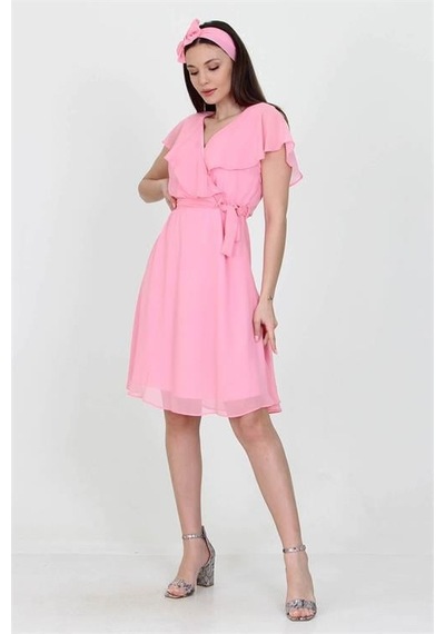 Dip Moda Kadın Şifon Mezuniyet Elbisesi Dpry8081 Pudra