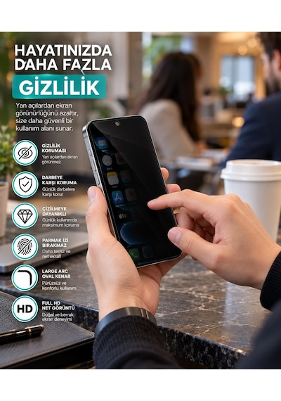 Spolo İphone 17 Hayalet Ekran Koruyucu 500cc Full Hd Large Arc Gizlilik Camı Darbe Ve Çizilme Koruyucu