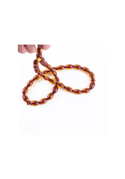 Sıkma Kehribar Beyzi Kesim 9x14mm Tesbih Kırmızı - Sarı