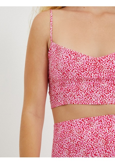 Koton Crop Büstiyer Desenli İnce Askılı Derin U Yaka Pembe Desenli 2sak30090pw