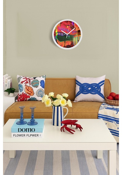Neon Düşler Modern Tasarım Duvar Saati - 35cm - Önü Camlı Beyaz Kasa - Sessiz Mekanizma Beyaz