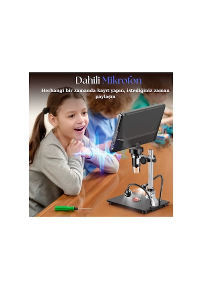 10.1'' Dm12 Hdmı Dijital Mikroskop 2000x Büyütme 20mp Kamera 10 Led Işık 32 Gb Uzaktan Kumanda Siyah - 786924275