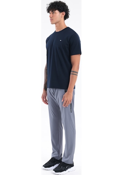 Rowinger Modal İnterlock Kumaş Minimal Logolu Bisiklet Yaka Erkek Spor T-shirt Navyblue