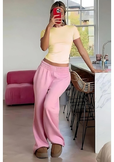Sarı Bisiklet Yaka Basic Kadın Tişört Mg1725 Sarı