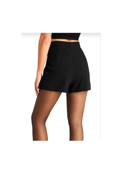 Wear Vexel Kadın Siyah Krep Şortlu Etek Mini Boy Yüksel Bel Yırtmaç Detaylı - Siyah Çok Renkli