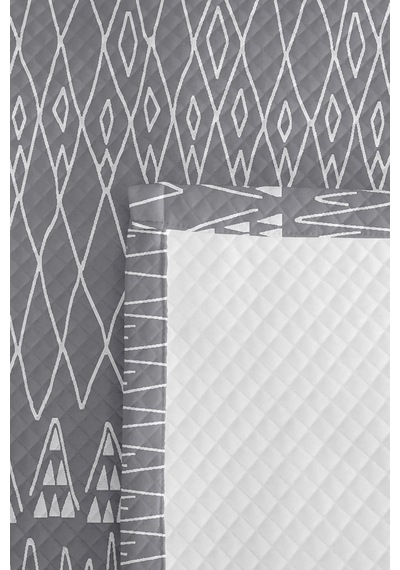 Gri Geometrik Modern Genç Odası Tek Kişilik Pike Takımı-beyaz Etnik 160x220 Cm Kapitone Yatak Örtüsü Bej