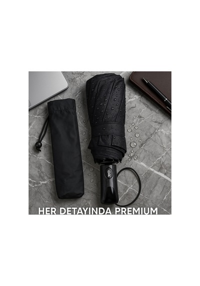 Toptancı Amca Katlanabilir Tam Otomatik Şemsiye Karbon Fiber Saplı 10 Telli Güçlendirilmiş 3+2 Tel Sistemi Siyah