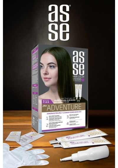 Asse Adventure Set Saç Boyası, Kalıcı Ve Canlı Renkler 1+1 İki Kullanım Seti No:7.11 Orta Doğal Zey