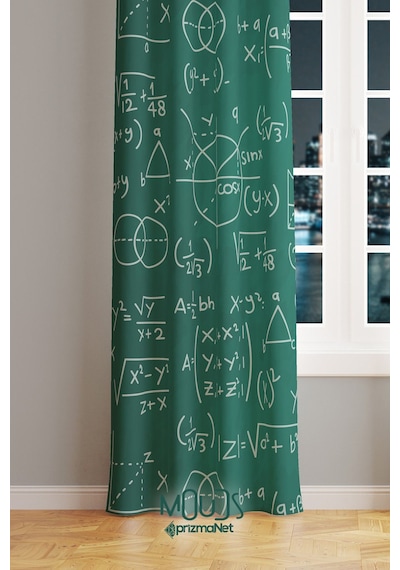 Matematik Desenli Fon Perde Genç Odası Oturma Odası Süet Dijital Baskılı Ekstrafor Büzgü Tek Kanat Çok Renkli