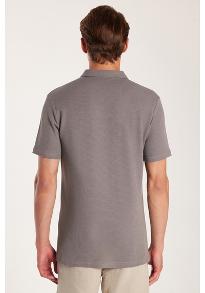 Tudors Erkek Slim Fit Dar Kesim %100 Pamuk Fermuarlı Gri Polo Yaka Tişört-33940 Gri
