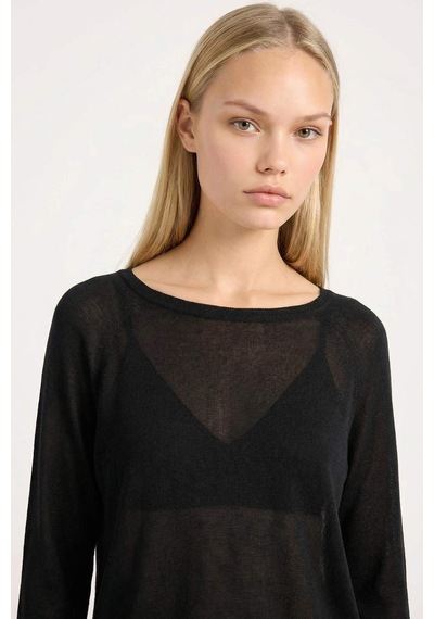 DeFacto Regular Fit Bisiklet Yaka Basic Düz Siyah Triko Kazak D6281AX25SPBK27 Siyah