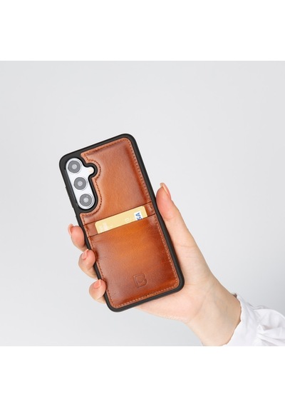 Bouletta Samsung Galaxy Uyumlu S25 Plus Hakiki Deri El Yapımı Kart Yuvalı Kılıf Gölgeli Taba