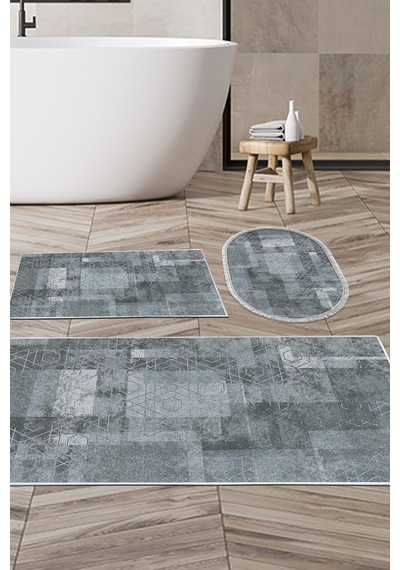 Dekoreko Kaymaz Taban Djt 3 Lü Banyo Paspas Takımı Trend Karışık Iskandinav F5132 Mavi