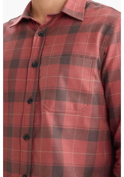 Defacto Regular Fit Polo Yaka Kareli Pamuklu Uzun Kollu Gömlek E8193ax25wnbn367 Kahve-bn367