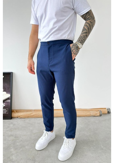 Lacivert Tensel Kumaş Regular Fit Pantolon