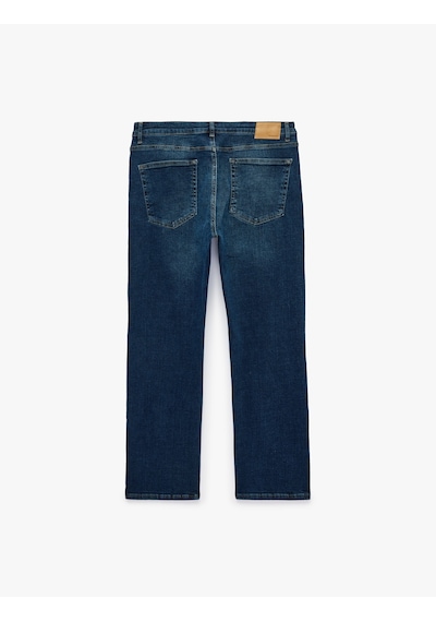 Koton Normal Bel Cepli Pamuklu Straight Fit Jean Pantolon - Mark Jean Koyu İndigo 7wam40391nd