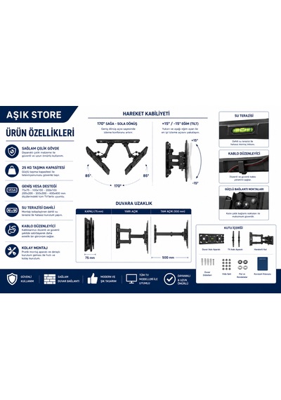 Hareketli Tv Askı Aparatı 32 47" Vesa 400 400 25 Kg