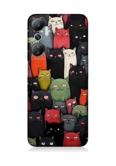 İnfinix Hot 20 Uyumlu Komik Kedi Yüzleri Desenli Silikon Kılıf