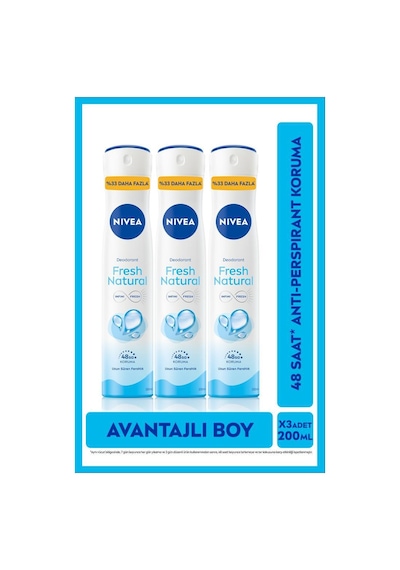 Nivea Fresh Natural 48 Saat Kadın Sprey Deodorant 3 x 200 ML