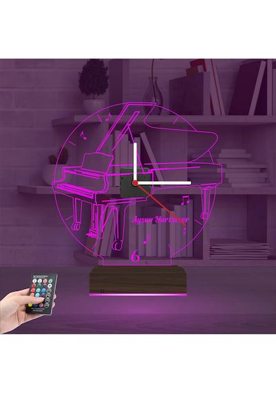 Luvivia Piyano Kişiye Özel Saatli 3d Lamba - Masa Gece Lambası