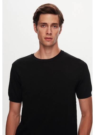 Twn Slim Fit Siyah Düz Örgü T-shirt 5ef060638904m 001