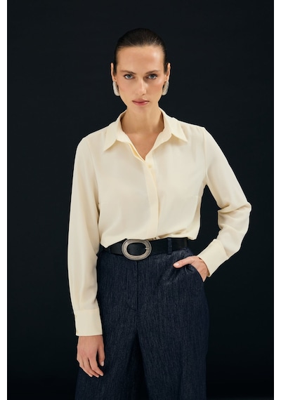 Sateen Klasik Düz Gömlek - Sarı-136997