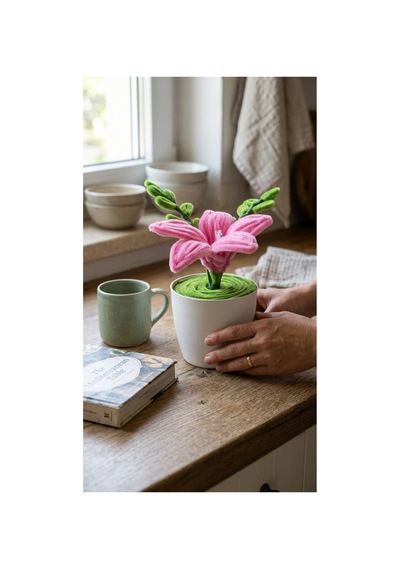 Şönil Pembe Lilyum Mini Saksı Minimal Saksı