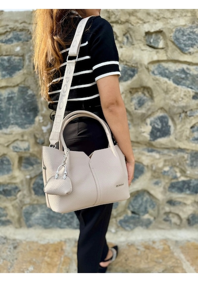 Just Polo Kadın Orijinal Just Polo Yumuşak Deri Ayarlanabilir Askılı Lüks El Ve Omuz Çantası Shoulder Bag Ekru