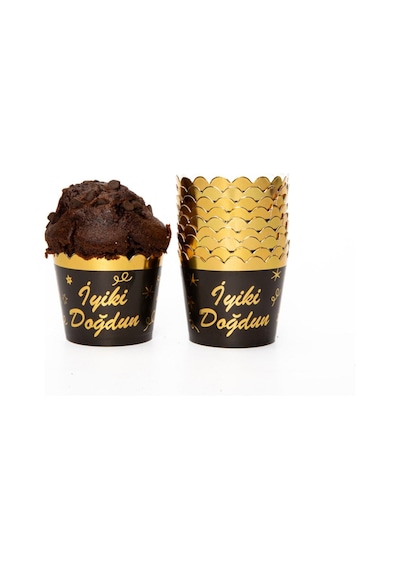 Gold Yaldızlı Siyah 12'li Kek Kalıbı Iyiki Doğdun Yazılı Fırında Dağılmayan 6.5x5 Cm Muffin Cupcake Diğer
