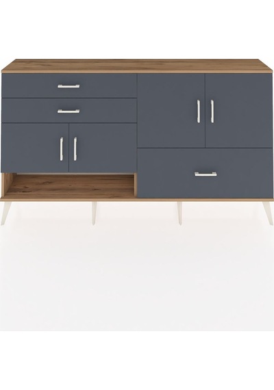 Arges Konsol 3 Raflı 3 Çekmeceli 4 Kapaklı 176x30x99 Çam-antrasit Çam-antrasit
