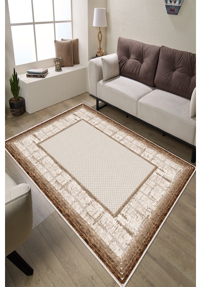 Modern Makinede Yıkanabilir Kaydırmaz Leke Tutmaz Salon Halı Oturma Odası Halı Mutfak Halı Ve Yolluk Kahverengi
