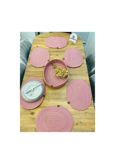 Jüt Hasır Amerikan Servis Oval Supla Ve Sepet 7 Li Pembe Pembe