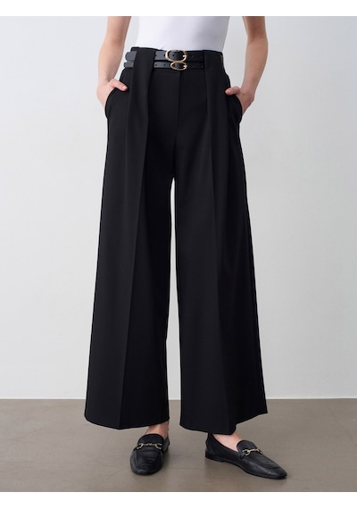 Dilvin 72670 Çift Kemerli Pileli Pantolon-siyah