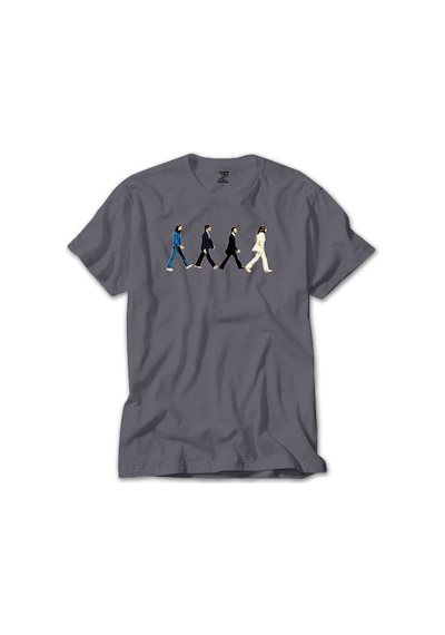 The Beatles Abbey Road Cartoon Gri Tişört Gri